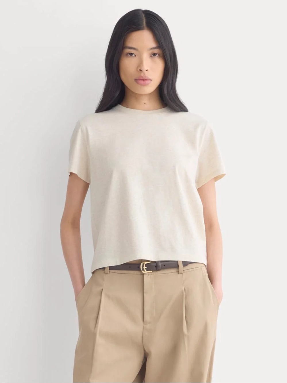 Everlane The Box-Cut Tee in Essential Cotton Organic Size Large Heathered Oats